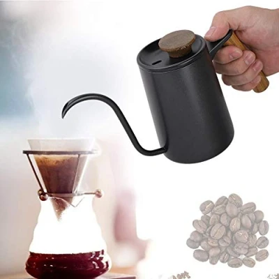 Afbeelding van Handvat Drip Koffiepot, 600 ml RVS zwanenhals Giet over Koffieketel, Mode Koffieketel Theepot met lange smalle uitloop Hand Waterkoker (zwart)