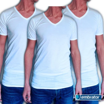 Afbeelding van Embrator 3 pack heren T shirt Invisible met V hals wit maat XXL