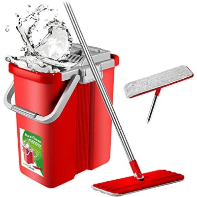 Afbeelding van Green Blue Platte mop en 2 in 1 emmer 8L set vloerwisser reinigingssysteem reiniger (platte + 2x reservehoezen)