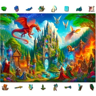 Afbeelding van WOODEN.CITY Houten puzzel 1000 stukjes Fantasie drakenkasteel 54 x 39,4 cm Gemaakt in EU
