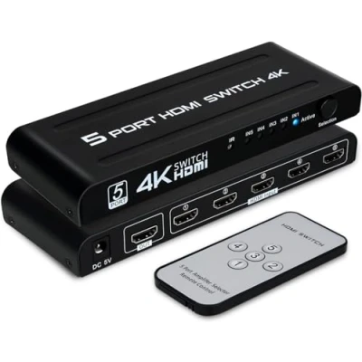 Afbeelding van TCNEWCL HDMI Switch 5 in 1 Out Schakelaar 4K, Switcher Selector Port Video met IR Afstandsbediening Ondersteuning 4K UHD 3D voor PS4/Xbox/Blu Ray Player/HDTV/DVD