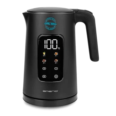Afbeelding van EMERIO WK 132229 Waterkoker van roestvrij staal, 1,7 liter, geïsoleerde dubbele wand, temperatuurkeuze 40 100 C in stappen 5 C, display met voorgeprogrammeerde theesoorten, BPA vrij, 2200 W,