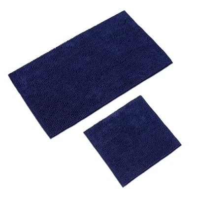 Afbeelding van WohnDirect Badmatset, 2 delig, donkerblauw wc mat (45x45cm), badmat (50x80cm) antislip, wasbaar, badkamertapijt zonder uitsparing