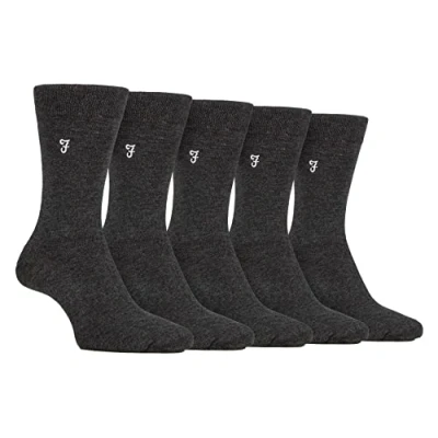 Afbeelding van Farah Gestreepte en Argyle katoenen sokken met patroon voor heren, pak van 5, houtskool, One size