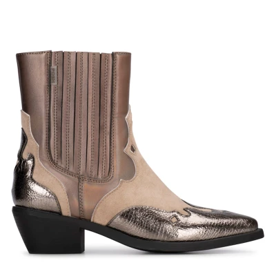 Afbeelding van Posh by Poelman ROXI Cowboy/Bikerlaarsjes, Dames, Maat: 38, Brown with combination Imitatieleer/ textiel