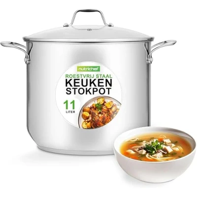 Afbeelding van NutriChef Kookpot Roestvrij Staal Kookpan Zware Inductie Grote Stoofpot Soeppan met Doorzichtig Deksel Vaatwasmachinebestendig