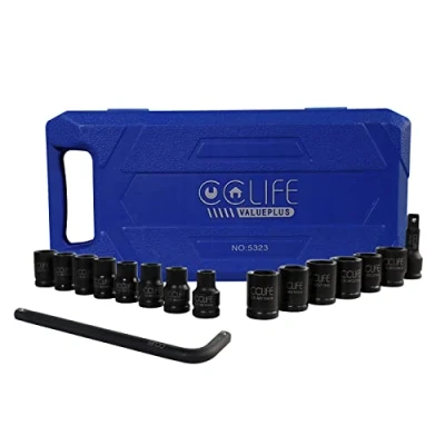 Afbeelding van CCLIFE 16 delige 1/2 inch slagmoerdoppenset, 10 24 mm Cr Mo zeskant kracht moer dopsleutel slagmoer