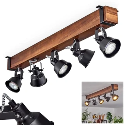 Afbeelding van HOFSTEIN plafondlamp Safari, moderne van metaal/hout in zwart/donkerbruin, industrieel design met verstelbare schermen, 5 lampen, x GU10 zonder lamp