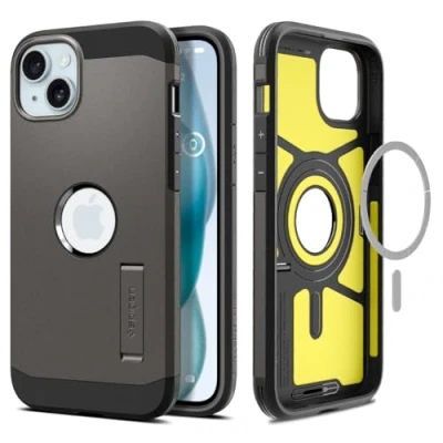 Afbeelding van Apple iPhone 15 Plus MagSafe Hoesje Kunststof Spigen Hardcase/Backcover Grijs Telefoonhoesje