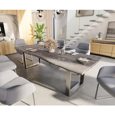Afbeelding van Eettafel Edge acacia platina 260x100 edelstaal smal Live