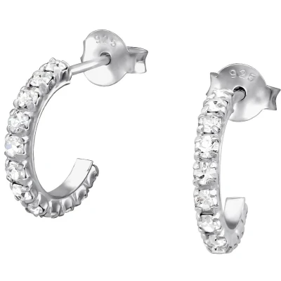 Afbeelding van JoyS Zilveren oorringen stud 14 mm / 2 zirkonia rhodium gehodineerd sterling zilver 925 oorbellen