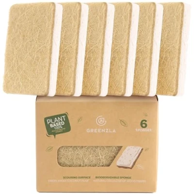 Afbeelding van Greenzla Natuurlijke keukensponzen, 6 stuks, plantaardige, biologisch afbreekbare sisal hennepschotelspons milieuvriendelijk, geurvrij, niet krassend schuurkussen voor keukenwerkbladen, badkuipen,