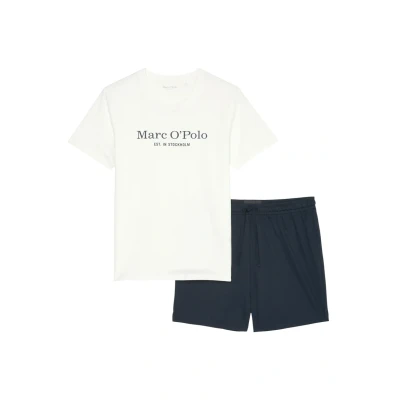 Afbeelding van Marc O&#039;Polo Natural SET Pyjama, Heren, Maat: Small, White cotton dark navy