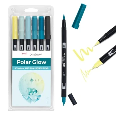 Afbeelding van Tombow ABT Dual Brush Pen, Polar Glow, pen met twee punten, perfect voor handlettering en bullet journal, wateroplosbaar, set van 6 [ABT 6P POLAR]