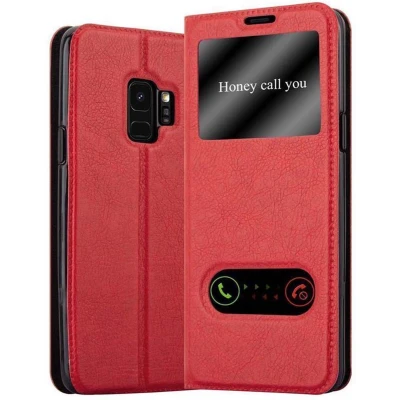 Afbeelding van Cadorabo Hoesje geschikt voor Samsung Galaxy S9 in SAFRAN ROOD Beschermhoes met magnetische sluiting, standfunctie en 2 kijkvensters Book Case Cover Etui