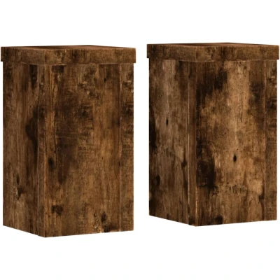 Afbeelding van Plantenstandaards 2 st 10x10x18 cm bewerkt hout gerookt eiken