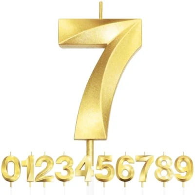Afbeelding van 1 stuk 3D Design Gold Glitter Verjaardagskaars Nummer 7, Kaarsen, Cake Topper Decoraties, Kaars voor Verjaardagsfeest, Bruiloft, Verjaardag, Babyshower, Feestdecoratie
