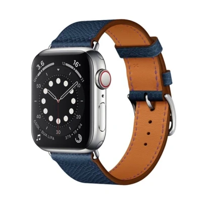 Afbeelding van Apple Watch Lederen bandje Donkerblauw Geschikt voor 38mm / 40mm 41mm
