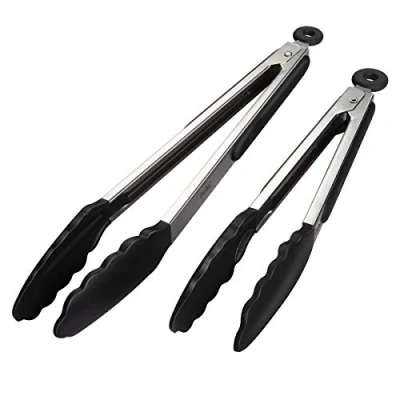 Afbeelding van iNeibo Kitchen barbecuetang van roestvrij staal en voedselkwaliteit siliconen (set 2, 23 cm &amp; 30,5 cm) zwart