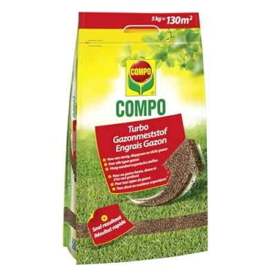 Afbeelding van COMPO Turbo Gazonmeststof stofvrije korrels met heel snelle werking rijk aan organische elementen ook geschikt voor strooiwagens zak 5kg (130 m²)