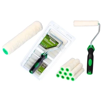 Afbeelding van ToolSpace 10x Verfroller Velours 11 cm Lakrollen met Rubberen Handgreep, Rollerkwast voor Verfwerkzaamheden en Renovatie, Oplosmiddelbestendig Rollers lak op waterbasis