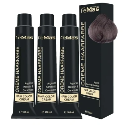Afbeelding van FemMas Haarverf, 3 x lichtblond, as intensief 8.11, professionele crème haarverf met arganolie, keratine en ceramiden, permanente haarkleuring of kleuring voor stralende kleurresultaten, 100 ml