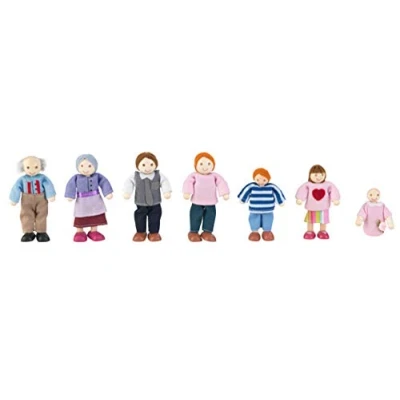 Afbeelding van KidKraft 65202 houten poppenfamilie met 7 poppen, de poppen zijn 12 cm/5 inch lang en passen in elk poppenhuis