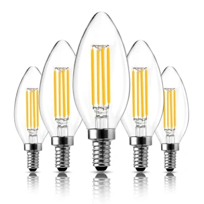 Afbeelding van LangPlus+ E14 LED Lamp, Dimbare Kaarslampen, 4W, Equivalent van 40W Kleine Edison Schroef SES Warm Wit 2700K, C35 Filament Lamp voor Kroonluchters, Plafondventilator, 5 Pack