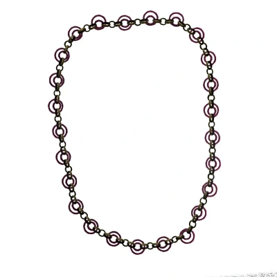 Afbeelding van Behave Lange schakel ketting paars goud kleur metaal en kunststof 90 cm