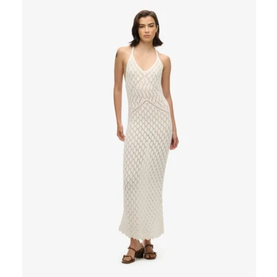Afbeelding van Superdry Halter Maxijurk, Dames, Maat: 40, Desert bone off white
