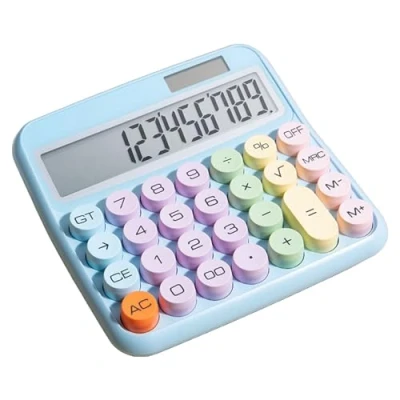 Afbeelding van Standaardrekenmachine met groot lcd scherm, 12 cijfers, bureaurekenmachine, tweevoudig, zonne energie, batterij, kantoor, thuis, school, buurtwinkel, automatische slaapstand, exclusief blauw