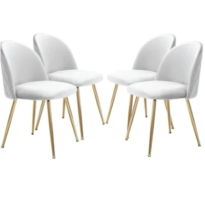 Afbeelding van JINPALAY Set van 4 eetkamerstoelen, beige, fluweel, keukenstoel, gestoffeerde stoel met rugleuning, stoel, moderne woonkamerstoel, gouden poten