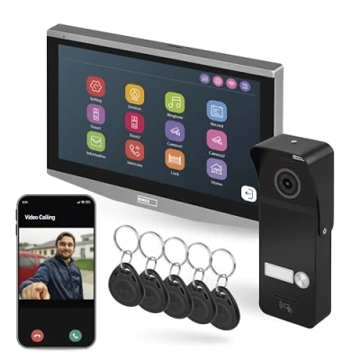 Afbeelding van EMOS GoSmart Video deurintercom met wifi en app, waterdichte Full HD camera (2 MP/1080p) IR nachtzicht RFID chips, monitor 7 inch lcd kleurendisplay, snapshot, opname, deurslot bediening