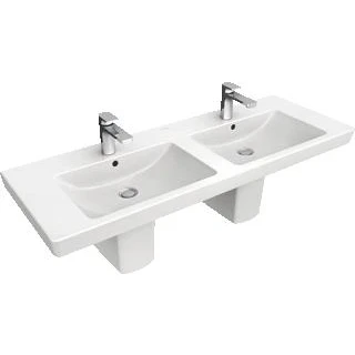 Afbeelding van Villeroy &amp; Boch Subway 2.0 dubbele meubelwastafel wit ceramic+ (130 x