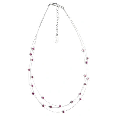 Afbeelding van Behave Ketting zilver kleur met roze steentjes 40 cm