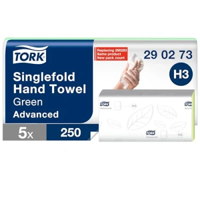 Afbeelding van Tork Z gevouwen papieren handdoeken groen H3, Advanced vouwhanddoeken voor handdoek dispenser, absorberend en scheurbestendig, 2 laags, 15 x 250 doeken, 290273