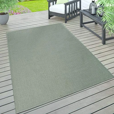 Afbeelding van Paco Home vloerkleed voor binnen en buiten, terras balkon, weerbestendig effen met structuur, Maat:80x150 cm, Kleur:Groen