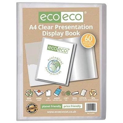 Afbeelding van eco A4 formaat 50% gerecycled 60 Pocket Clear Presentatie Display Book, Opbergkoffer Portfolio Art Folder met plastic mouwen, eco099