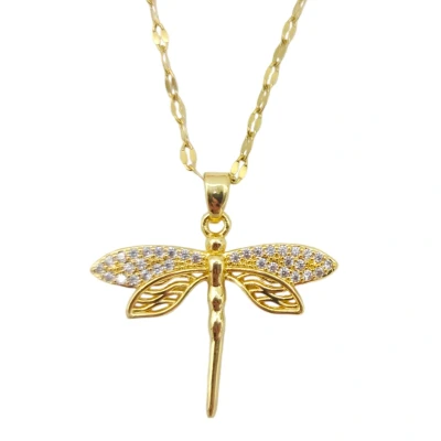 Afbeelding van Dames ketting met libelle hanger Goud verguld staal &amp; koper 40 + 5 cm