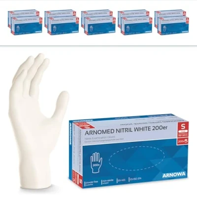 Afbeelding van ARNOMED wegwerphandschoenen wit, S, nitril handschoenen met 2000 stuks, poedervrij, latexvrije rubber handschoenen, verkrijgbaar in M, L &amp; XL