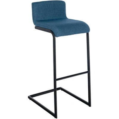 Afbeelding van CLP Newport Barkruk met rugleuning zwart roestvrijstalen frame voetensteun blauw Stof
