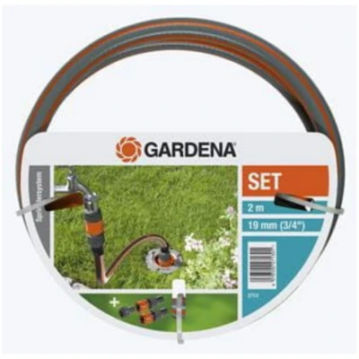 Afbeelding van GARDENA Profi systeem aansluitgarnituur: Complete set voor het aansluiten van pipeline en sprinklersystemen op de watervoorziening, met kraanstuk, slangstukken FLEX slang (2713 20)