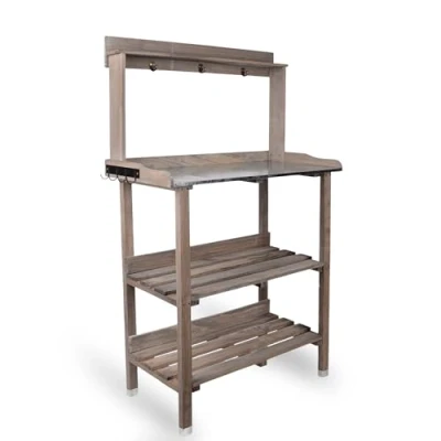 Afbeelding van RM Design Houten plantentafel, 76 x 38 91 cm, voor tuin, terras, balkon met zinkplaat, tuintafel, 2 planken, weerbestendig