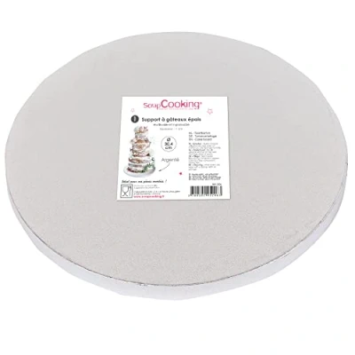 Afbeelding van ScrapCooking 5206 Taartstandaard, rond, dik, diameter 30 cm, zilverkleurig, herbruikbaar, plaat voor taartbord, robuust, gemaakt in Frankrijk