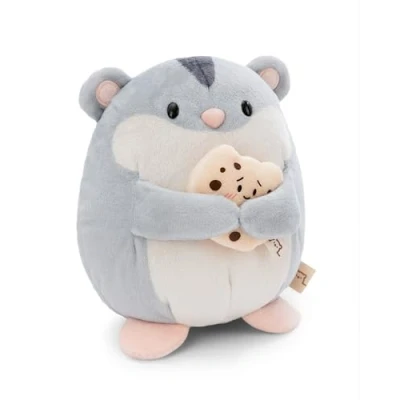 Afbeelding van Knuffel Hamster Shai 16cm met koek in Geschenkdoos 11x12x6,5cm grijs Zacht speelgoed gemaakt van pluche, schattig pluchen knuffeldier om mee te knuffelen en spelen, voor alle leeftijden