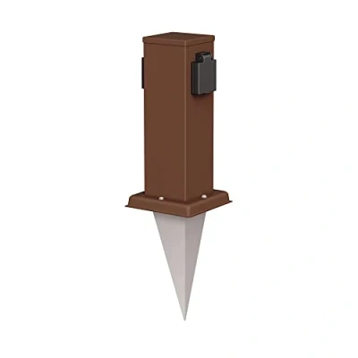 Afbeelding van ledscom.de Tuincontactdoos Polly met grondpin voor buiten, IP44, 2 voudig, bruin, vierkant, 27cm