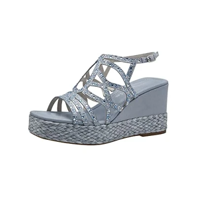 Afbeelding van Tamaris Sandalen met sleehak, Dames, Maat: 39, Light blue Textiel