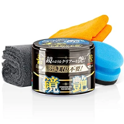 Afbeelding van detailmate Soft99 Autoverzegelingswasset voor donkere lakken, Mirror Shine Wax Dark + handpolijstspons, applicator microvezel polijstdoek 550 g/m², 40 x cm