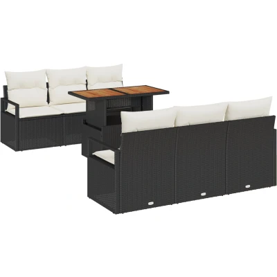 Afbeelding van vidaXL 7 delige Tuin Sofa Set met Kussens Zwart Poly Riet