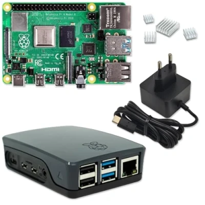 Afbeelding van Raspberry Pi 4 4GB Starter Kit 5V 3A USB C voeding behuizing zwart koellichaam Model B GB RAM